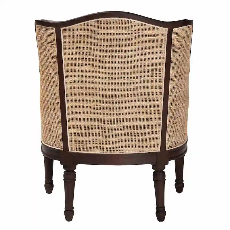 Poltrona Francese Tradizionale con Tessuto Beige e Legno Marrone Scuro, 1 Posto