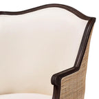 Poltrona Francese Tradizionale con Tessuto Beige e Legno Marrone Scuro, 1 Posto