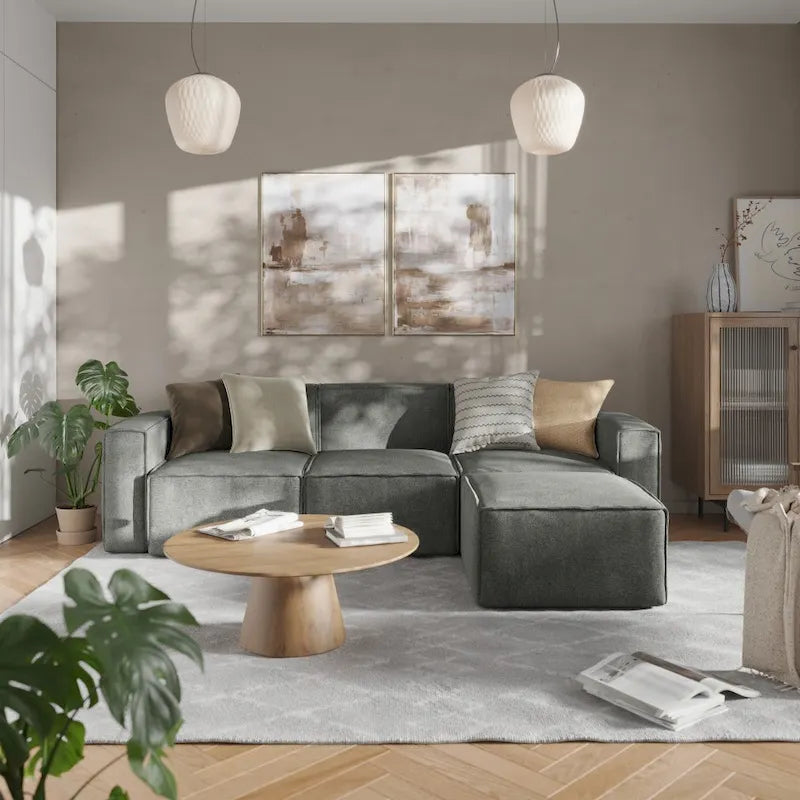Poltrona modulare con bracciolo destro – Grigio / Crema / Grigio scuro, 1 posto