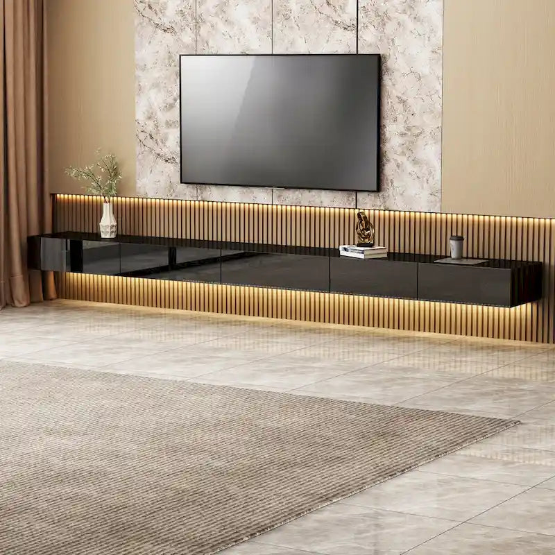 LED Floating TV Stand Entertainment Cabinet for Home and Office 2 PCS