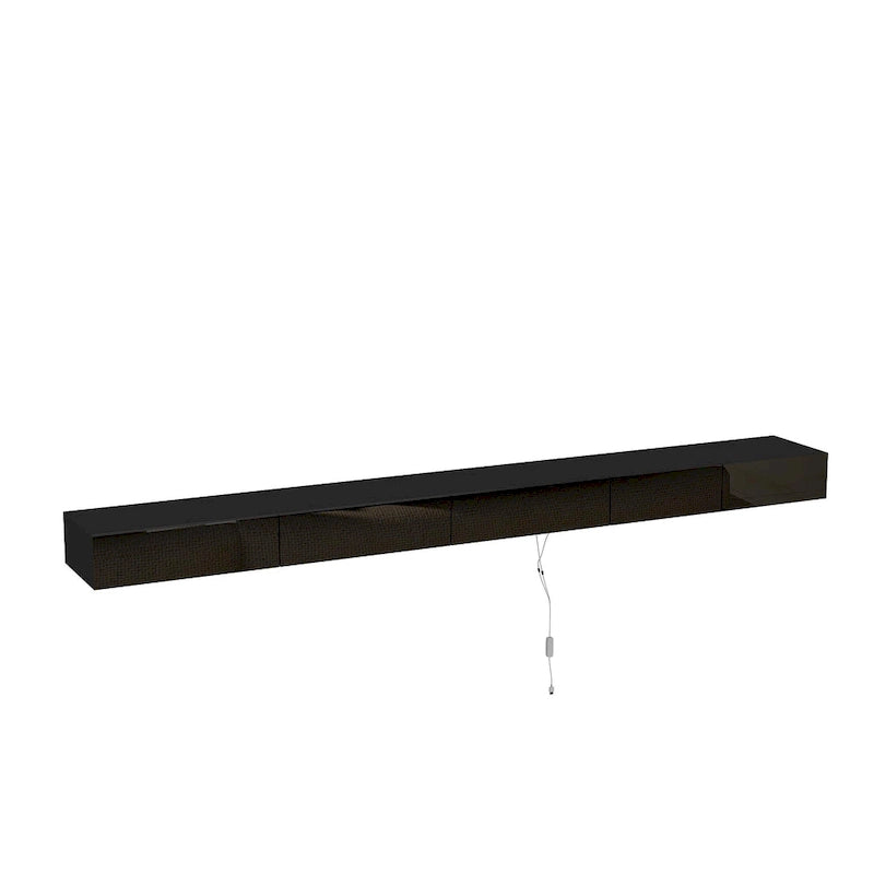 Mobile TV galleggiante a parete nero lucido con luci a LED