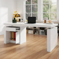 Ergonomic Sit-Stand Desk Pure White Elegance with Side Cabinet Table