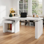 Ergonomic Sit-Stand Desk Pure White Elegance with Side Cabinet Table