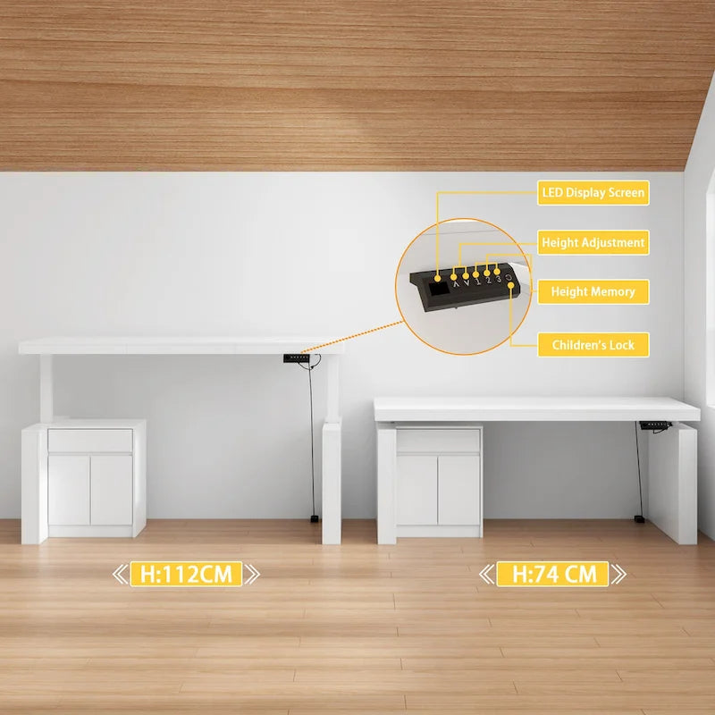 Scrivania Bianca Regolabile in Altezza con Mobile Contenitore Laterale – 1 Persona