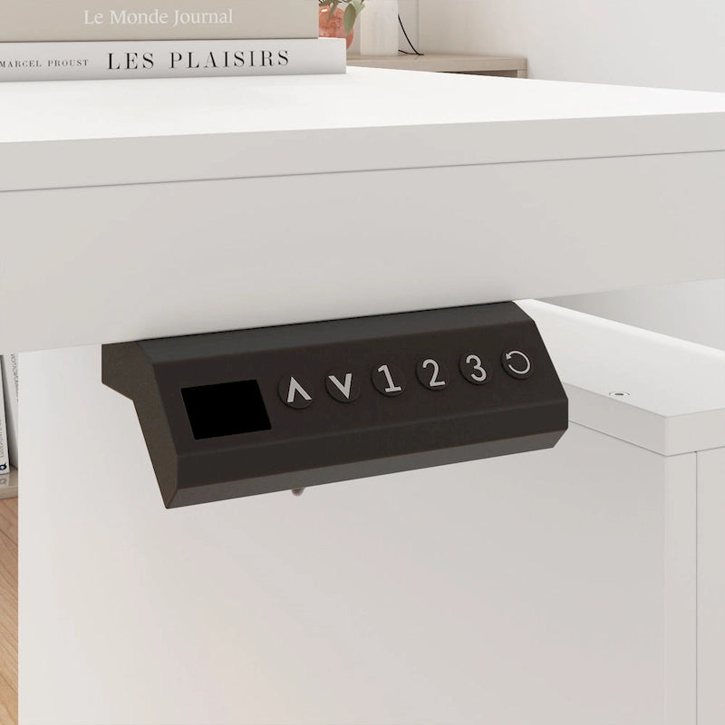Scrivania Bianca Regolabile in Altezza con Mobile Contenitore Laterale – 1 Persona