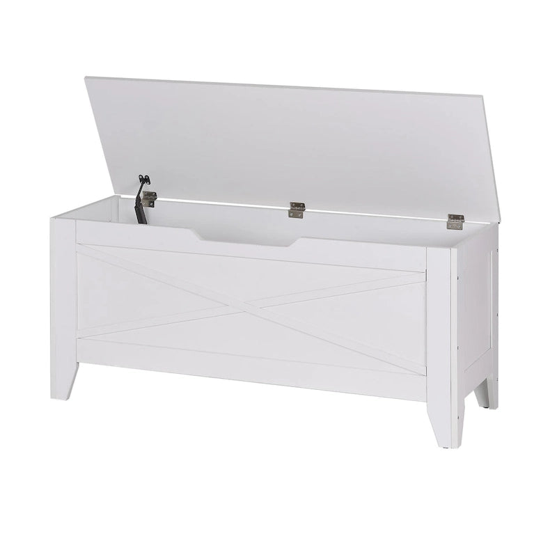 Panca Contenitore, Baule in Legno con Tappetino in Vimini Cerniere di Sicurezza, Panca Scarpa Contenitore Stile Industriale per Ingresso