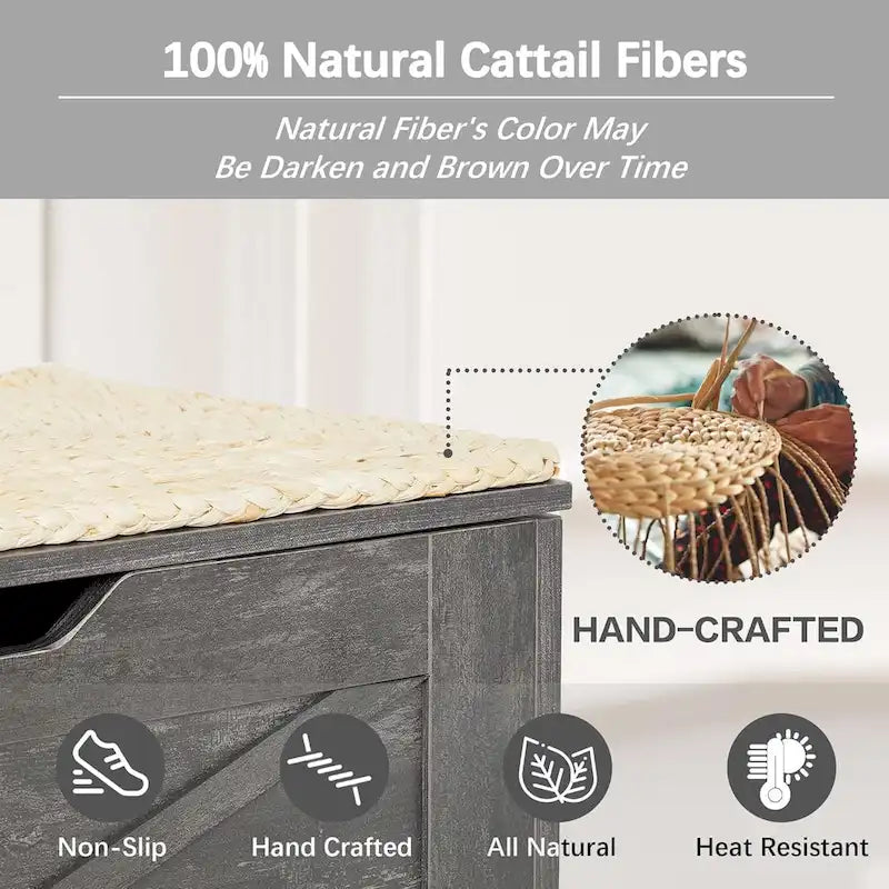 Panca Contenitore, Baule in Legno con Tappetino in Vimini Cerniere di Sicurezza, Panca Scarpa Contenitore Stile Industriale per Ingresso