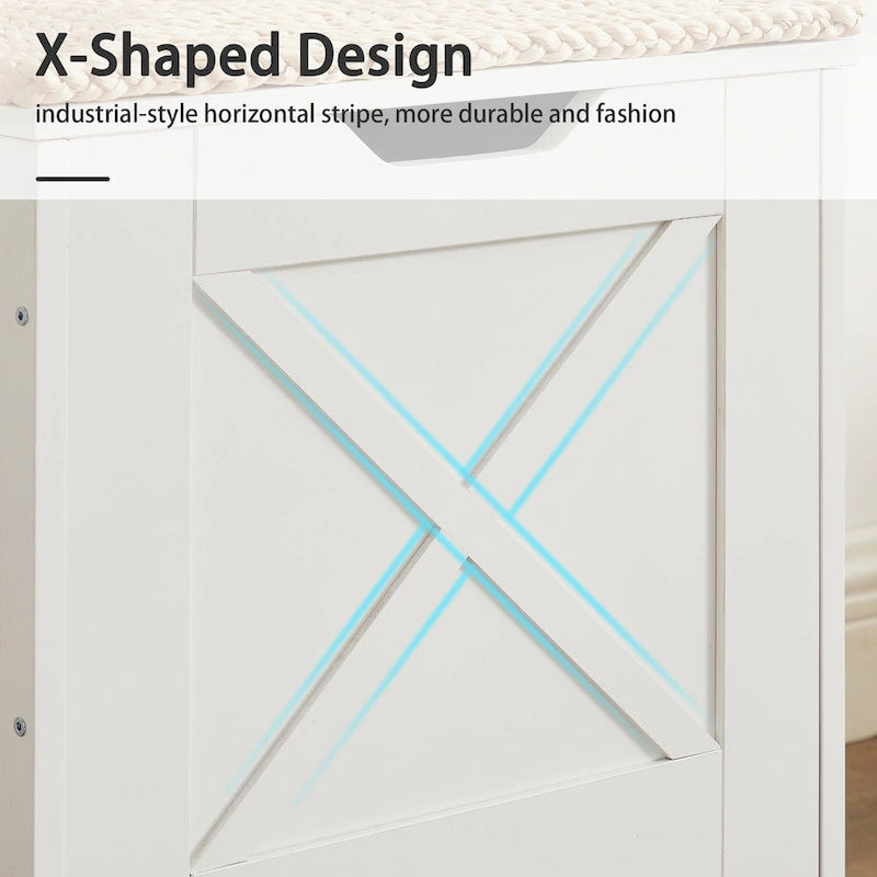Panca Contenitore, Baule in Legno con Tappetino in Vimini Cerniere di Sicurezza, Panca Scarpa Contenitore Stile Industriale per Ingresso
