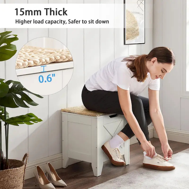 Panca Contenitore, Baule in Legno con Tappetino in Vimini Cerniere di Sicurezza, Panca Scarpa Contenitore Stile Industriale per Ingresso