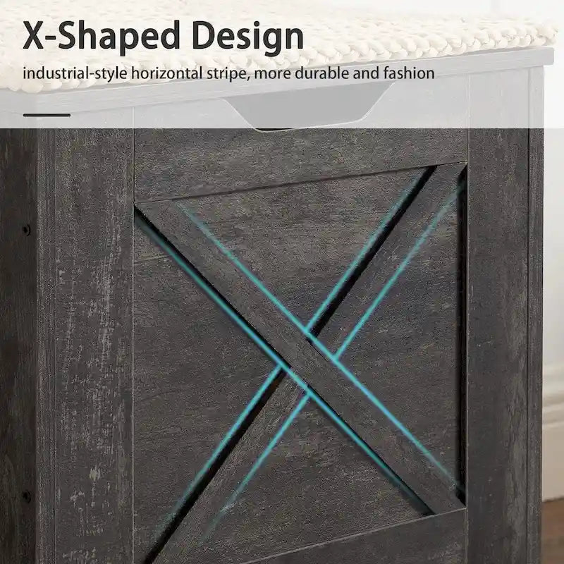 Panca Contenitore, Baule in Legno con Tappetino in Vimini Cerniere di Sicurezza, Panca Scarpa Contenitore Stile Industriale per Ingresso