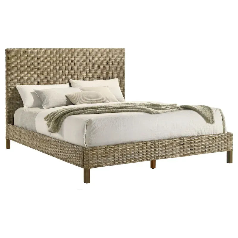 Letto a pannelli intrecciati in rattan King Size, grigio, 1 posto