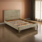 Letto a pannelli intrecciati in rattan King Size, grigio, 1 posto