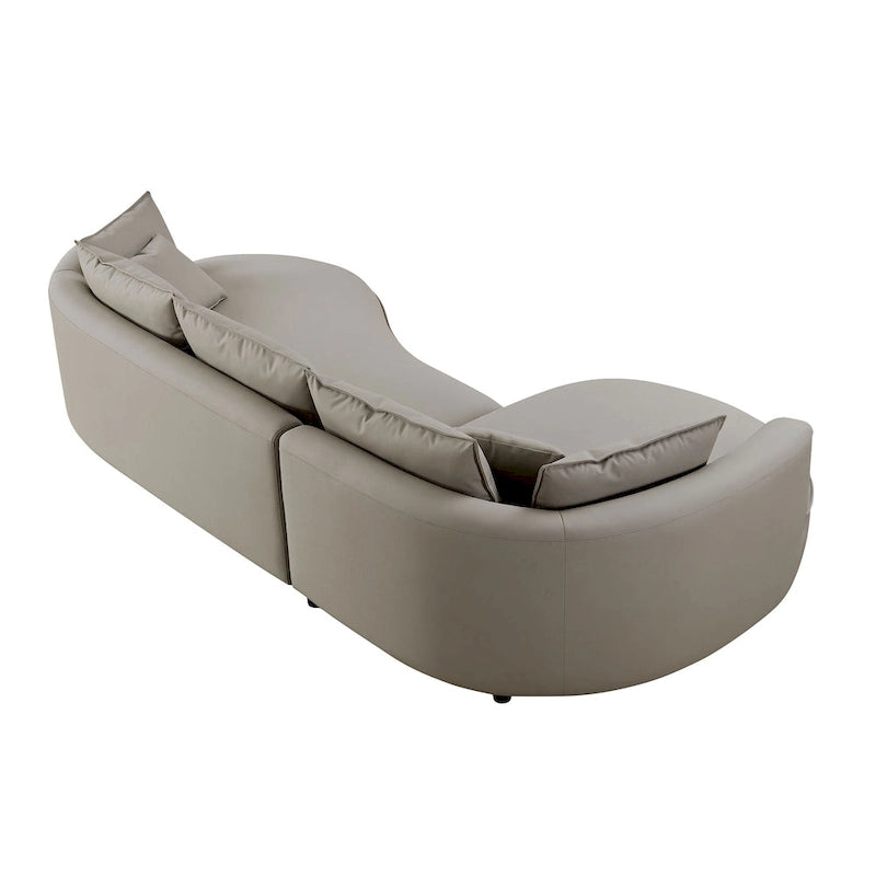 Divano sezionale curvo in ecopelle arancione/grigio, lato sinistro/destro, 5 posti