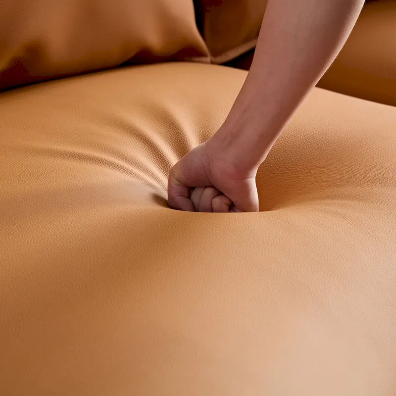 Divano sezionale curvo in ecopelle arancione/grigio, lato sinistro/destro, 5 posti