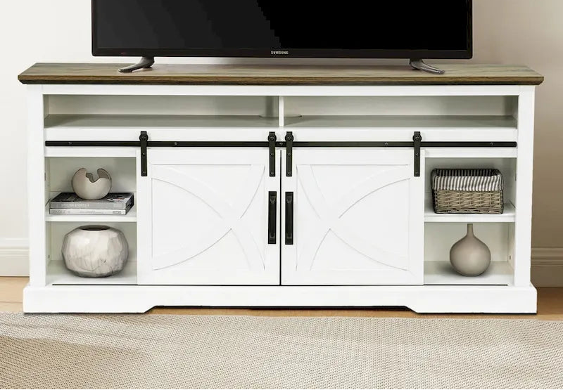 68 Rustic Sliding Barn Door TV Stand White TV Console for 80 TVs