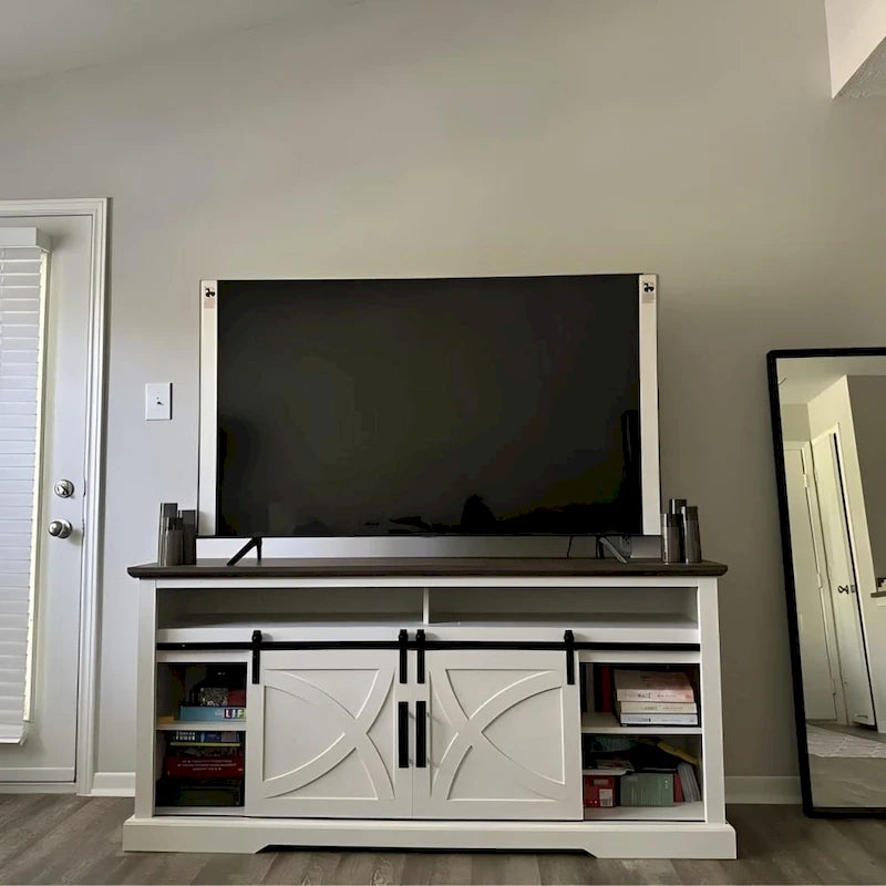 Mobile TV a slitta in stile rustico bianco, 172 cm, adatto per TV fino a 78"