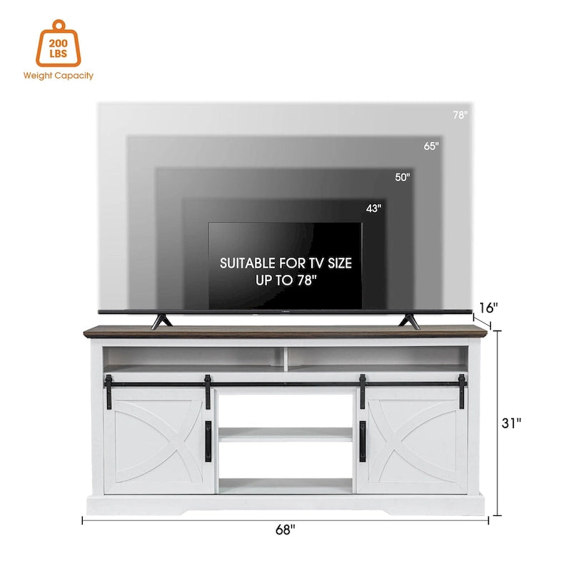 Mobile TV a slitta in stile rustico bianco, 172 cm, adatto per TV fino a 78"