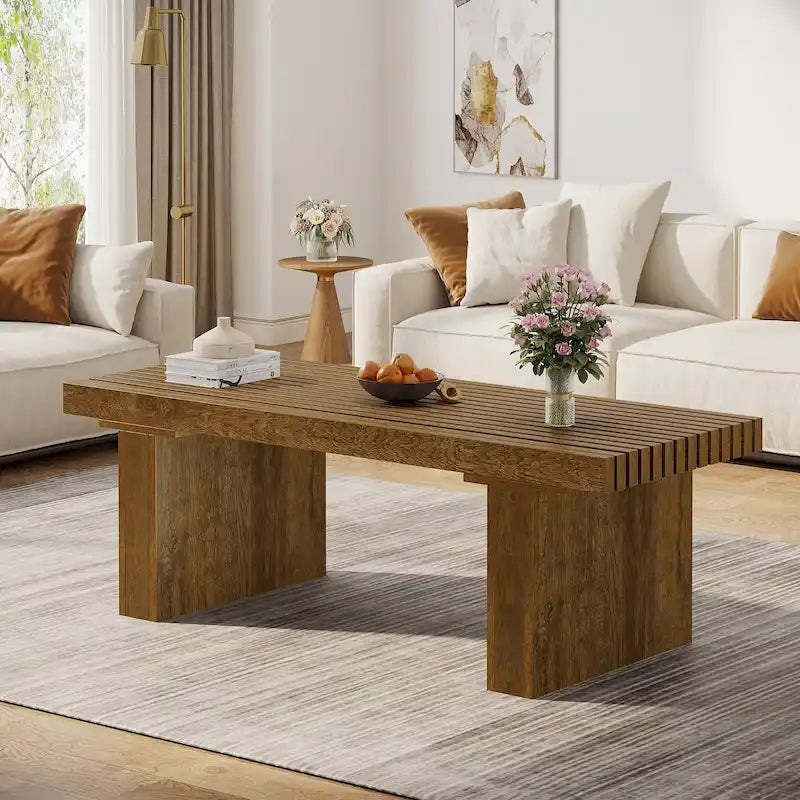 Tavolino rettangolare marrone con piano a doghe, 120 cm L, Posti a sedere 4-6, MDF