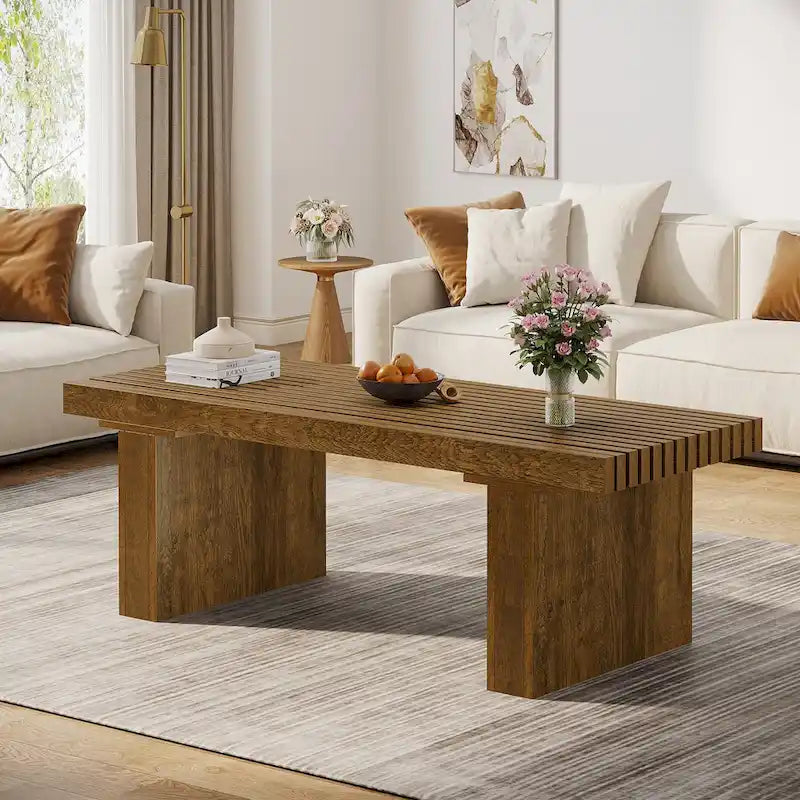 47.24-Inch Farmhouse Coffee Table, Rectangle Coffee Table