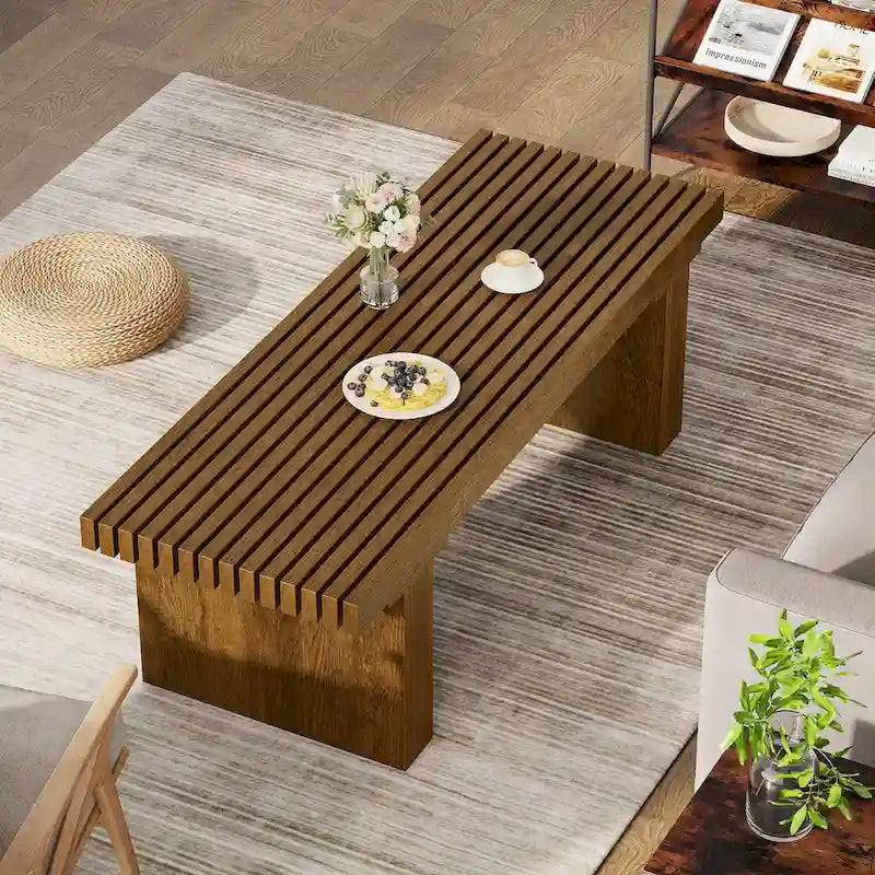 Tavolino rettangolare marrone con piano a doghe, 120 cm L, Posti a sedere 4-6, MDF