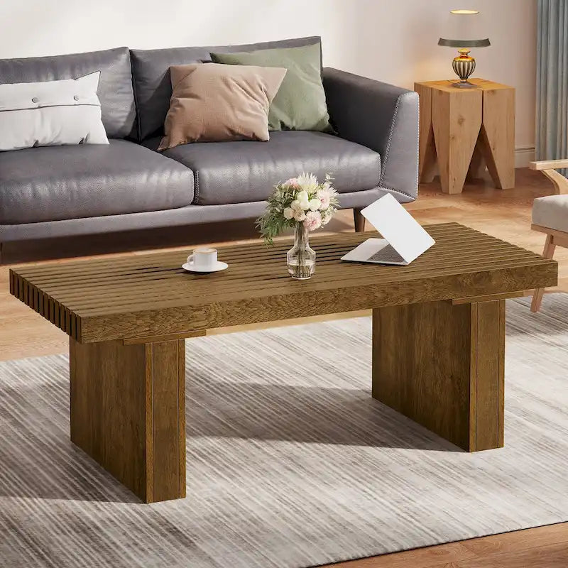 Tavolino rettangolare marrone con piano a doghe, 120 cm L, Posti a sedere 4-6, MDF