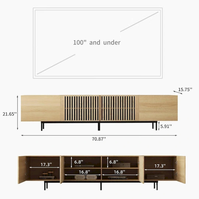 Mobile TV scandinavo naturale/noce, per TV fino a 80"