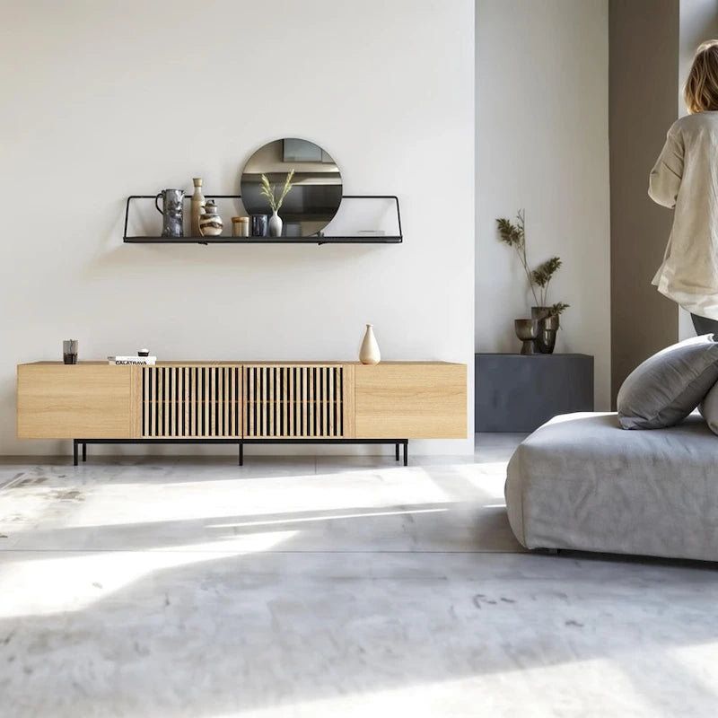 Mobile TV scandinavo naturale/noce, per TV fino a 80"