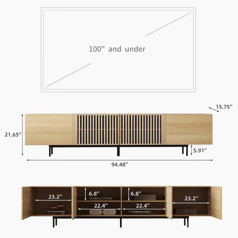 Mobile TV scandinavo naturale/noce, per TV fino a 80"