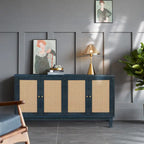 Pannelli di Grano Premium Realizzati a Mano, Mobile Credenza in Rattan, Mobile Contenitore d'Accento, Blu Scuro