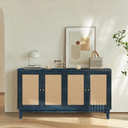 Pannelli di Grano Premium Realizzati a Mano, Mobile Credenza in Rattan, Mobile Contenitore d'Accento, Blu Scuro