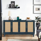 Pannelli di Grano Premium Realizzati a Mano, Mobile Credenza in Rattan, Mobile Contenitore d'Accento, Blu Scuro