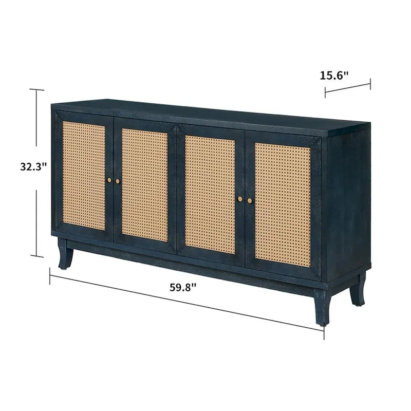 Pannelli di Grano Premium Realizzati a Mano, Mobile Credenza in Rattan, Mobile Contenitore d'Accento, Blu Scuro