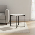20 Inch Modern Side End Table, Carrara Marble Top, Steel Frame, Smooth Gray