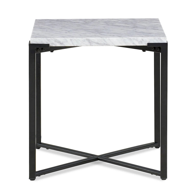 Tavolino moderno 20 pollici, piano in marmo Carrara, struttura in acciaio, grigio liscio
