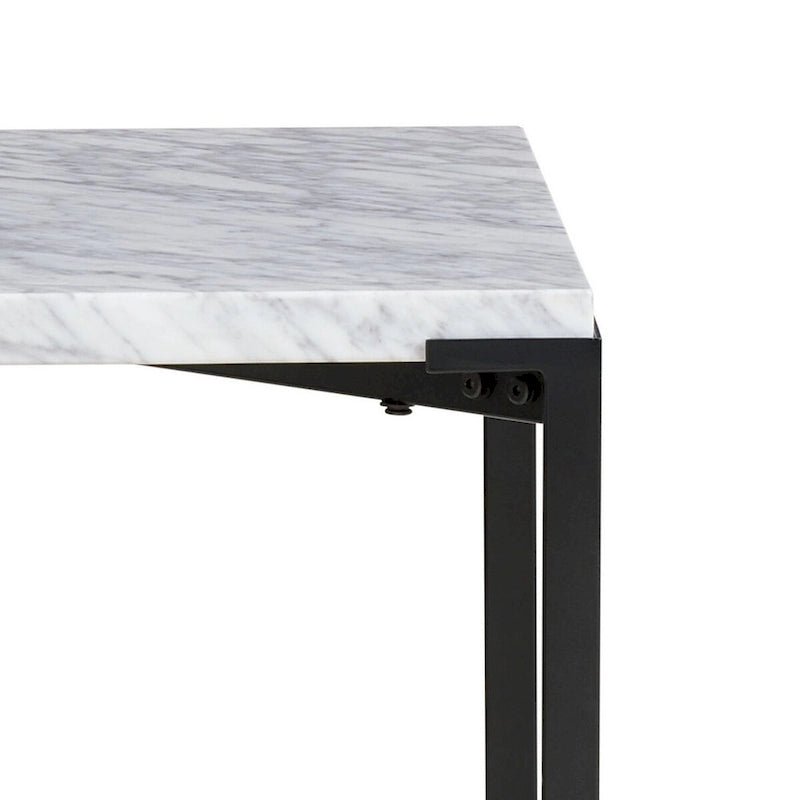 Tavolino moderno 20 pollici, piano in marmo Carrara, struttura in acciaio, grigio liscio