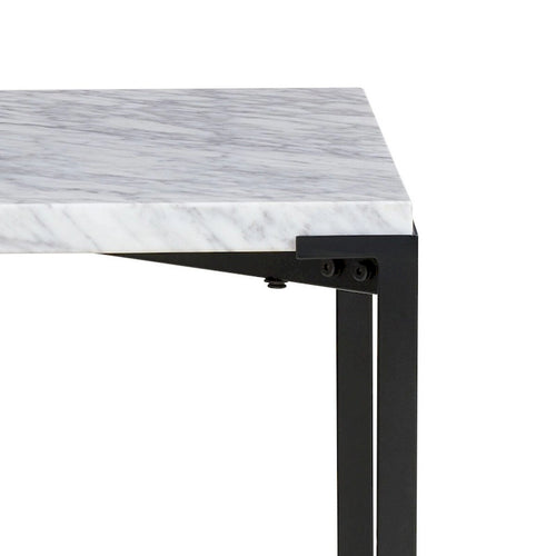 Tavolino moderno 20 pollici, piano in marmo Carrara, struttura in acciaio, grigio liscio