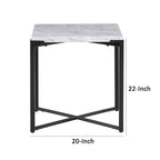 Tavolino moderno 20 pollici, piano in marmo Carrara, struttura in acciaio, grigio liscio