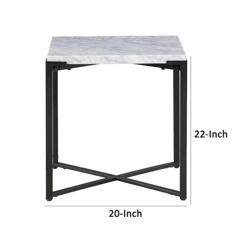Tavolino moderno 20 pollici, piano in marmo Carrara, struttura in acciaio, grigio liscio